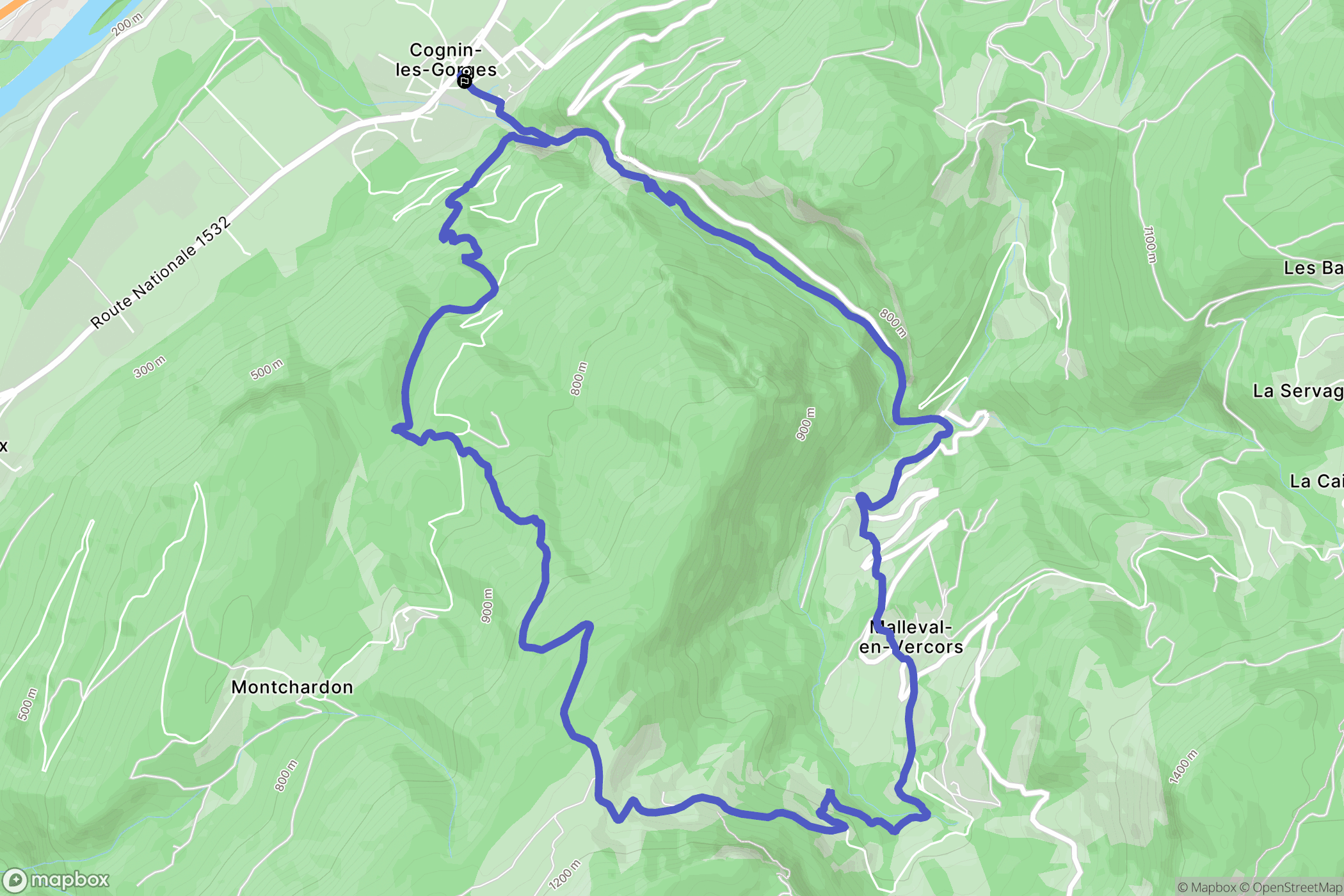 Cognin-les-Gorges : carte du parcours de randonnée - France