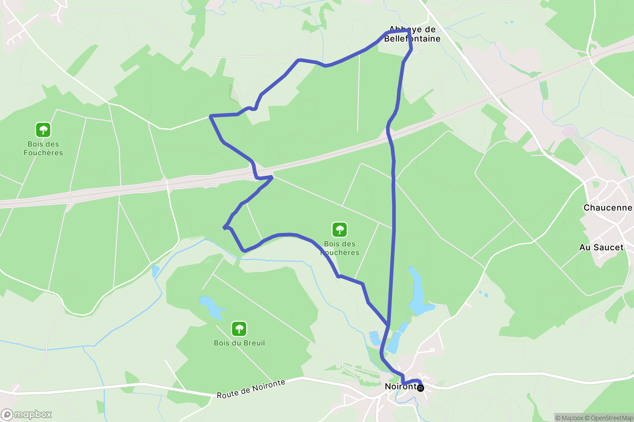 Noironte : carte du parcours de randonnée - France