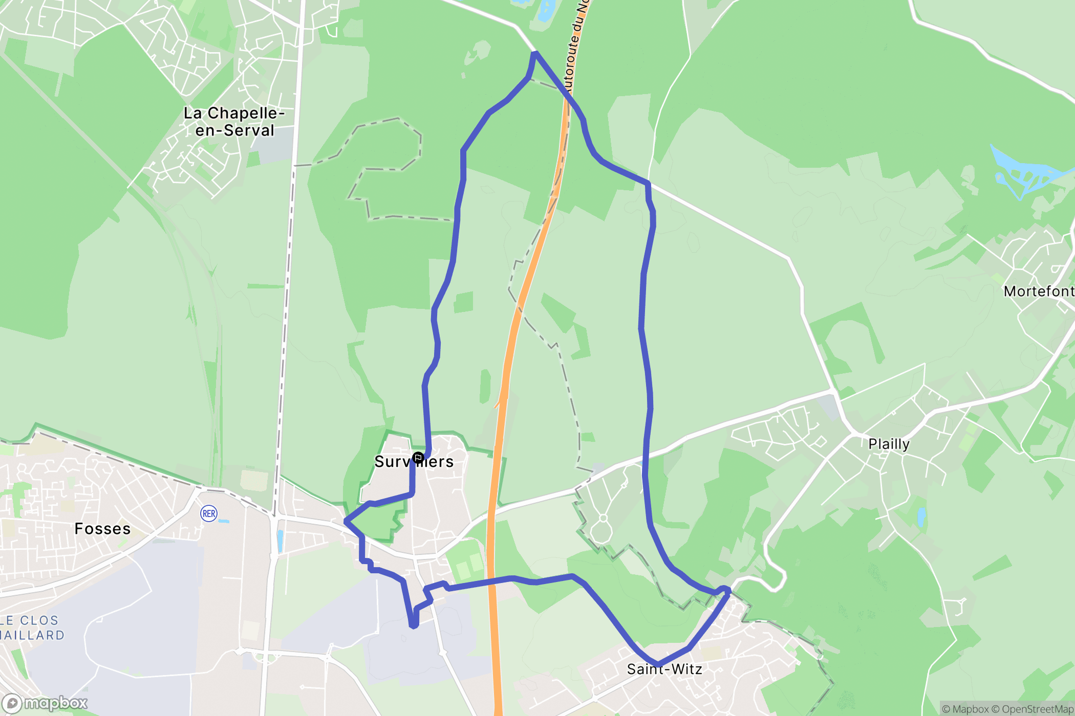 Survilliers : carte du parcours de randonnée - France