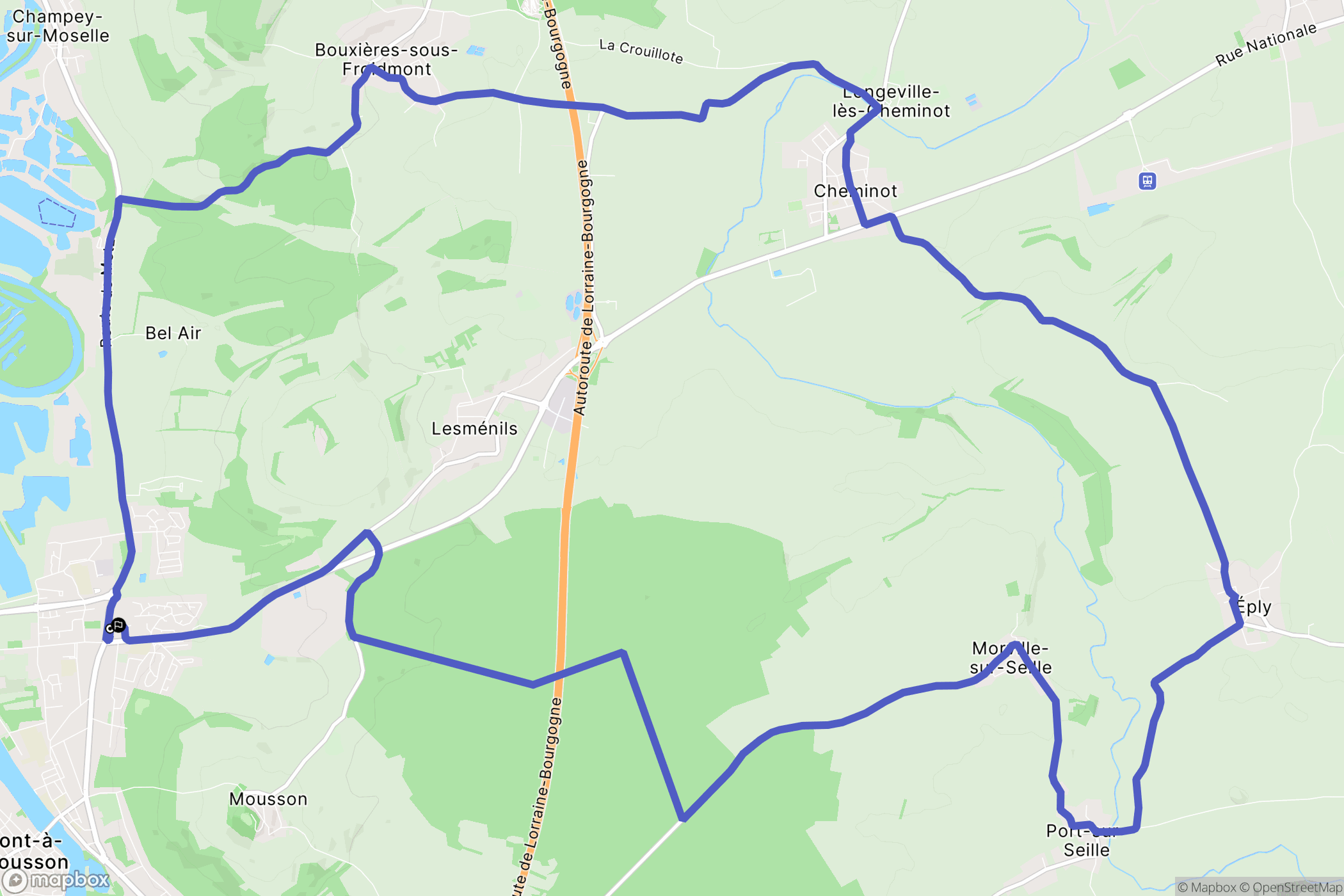 Pont-à-Mousson : carte du parcours de randonnée - France