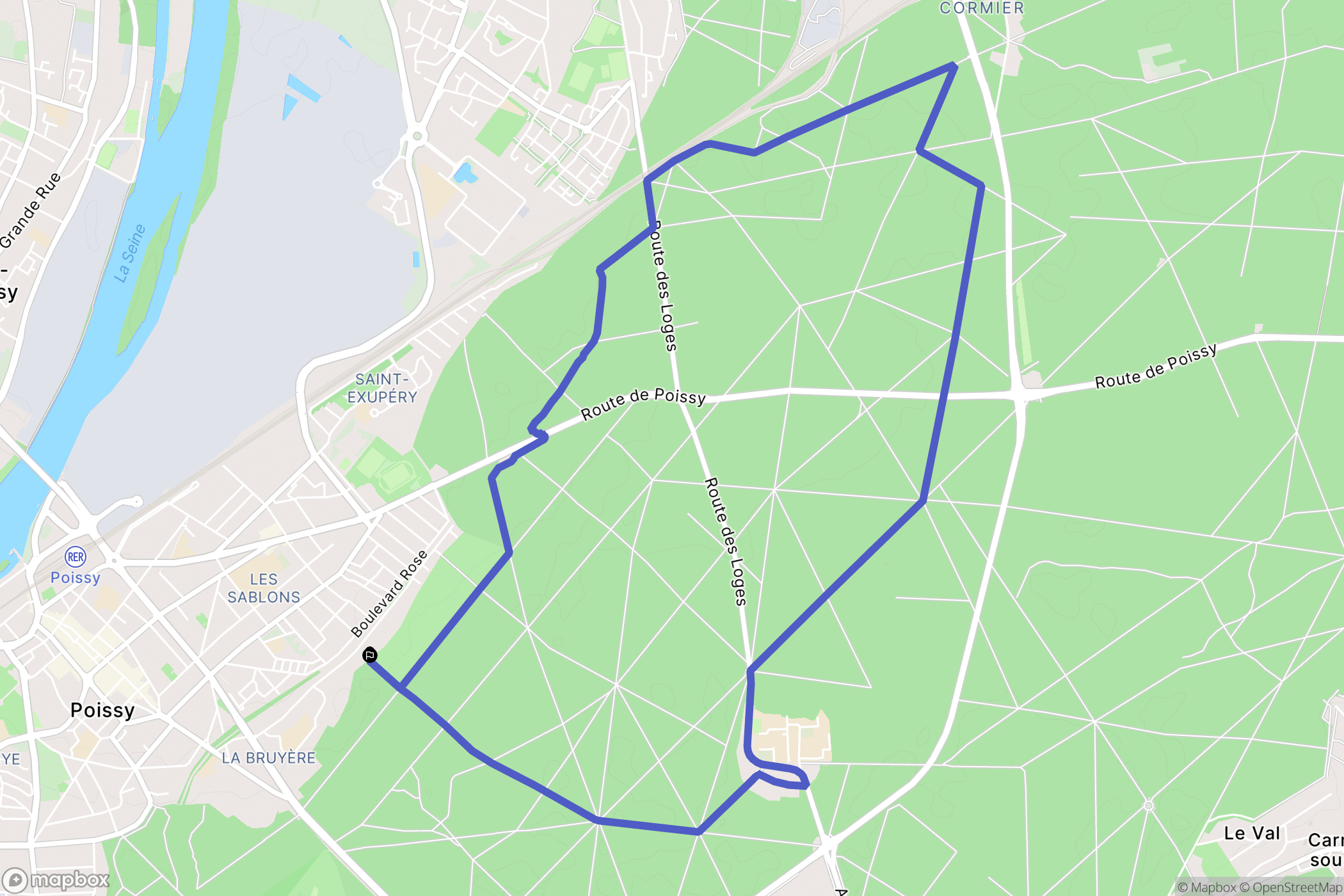 Poissy : carte du parcours de randonnée - France