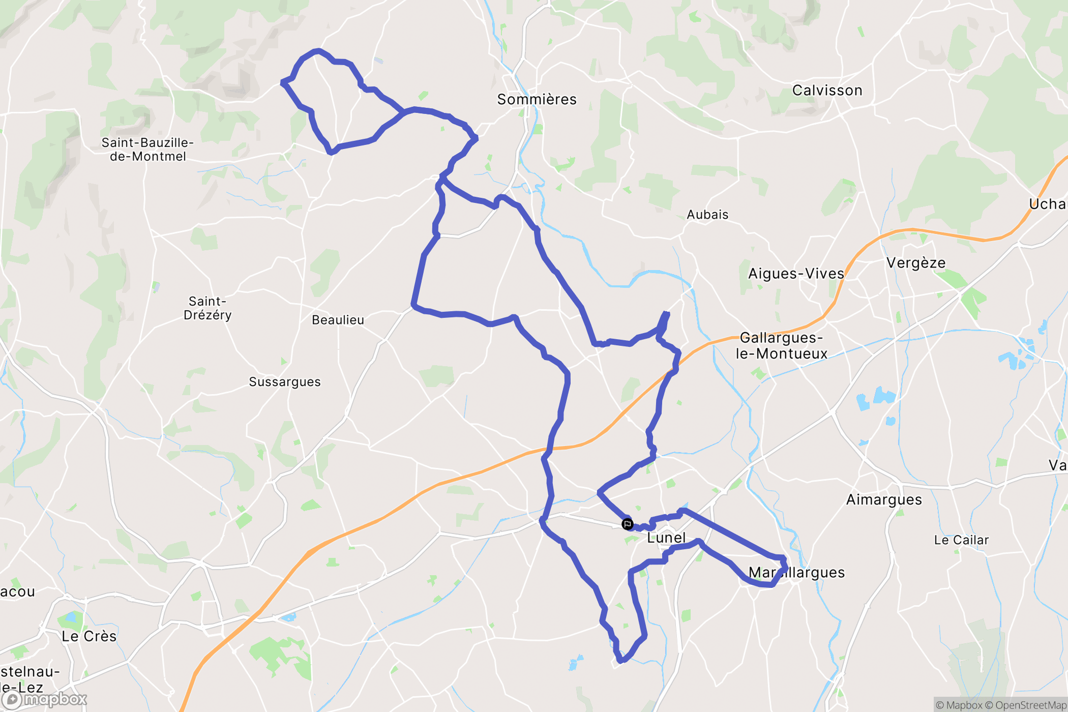 Lunel : carte du parcours de randonnée - France