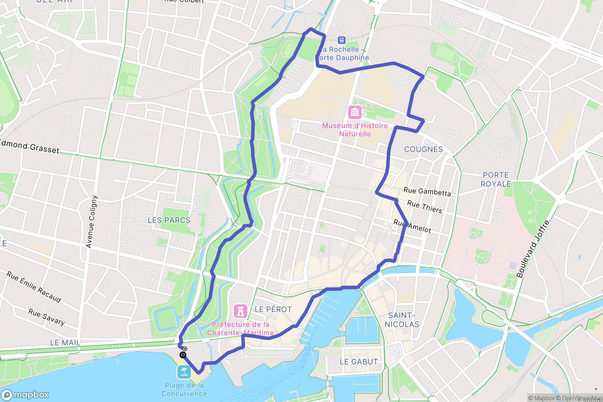 La Rochelle : carte du parcours de randonnée - France