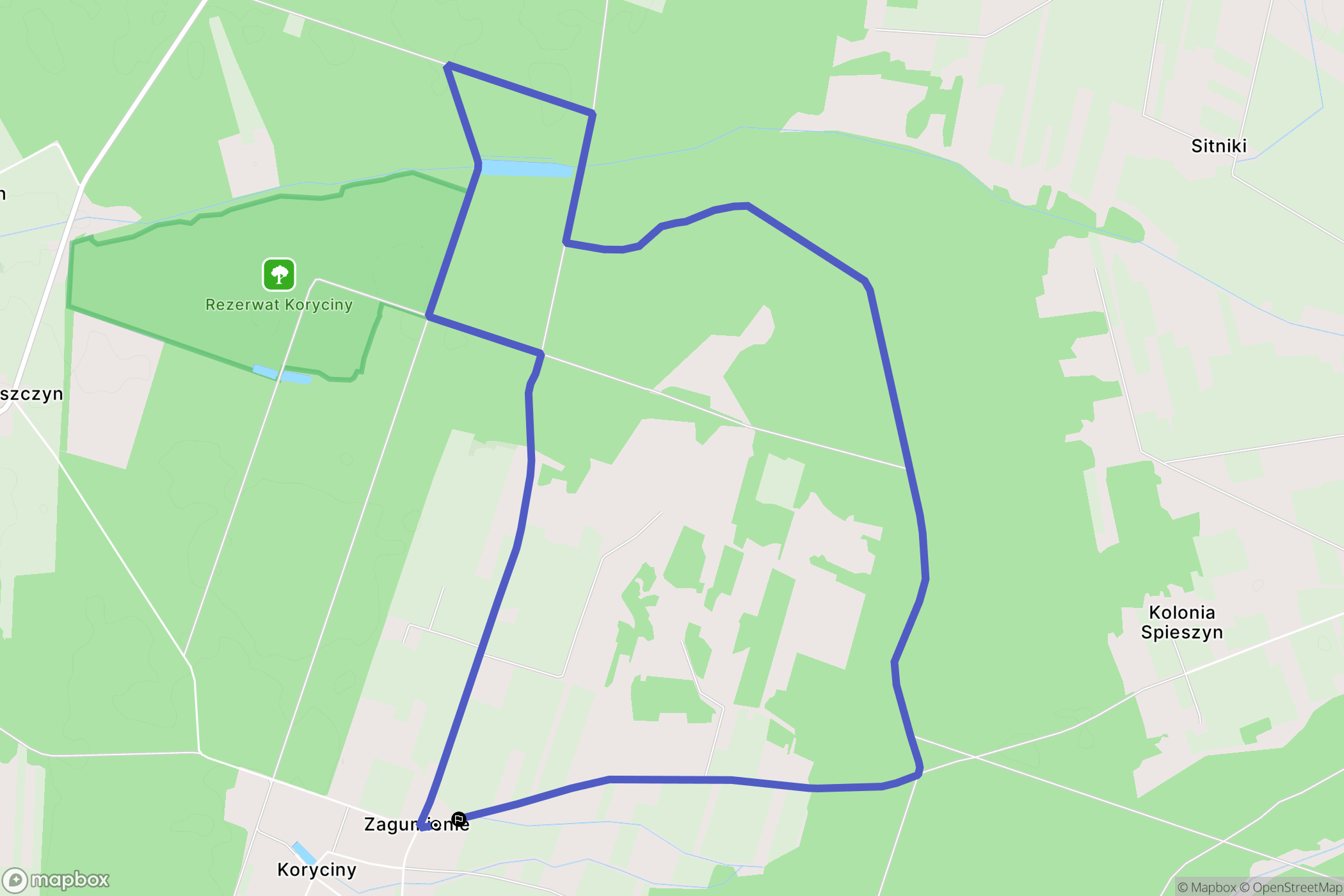 Koryciny: mapa trasy - Poland