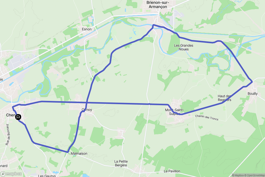 Cheny : carte du parcours de randonnée - France