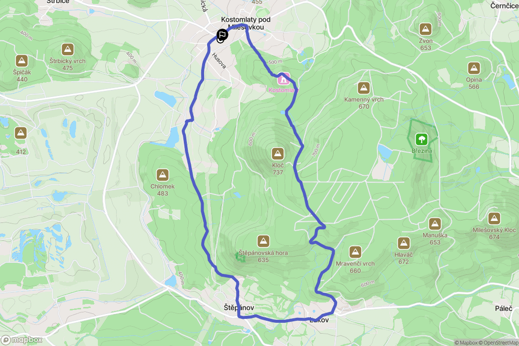Kostomlaty pod Milesovkou: mapa trasy - Czechia