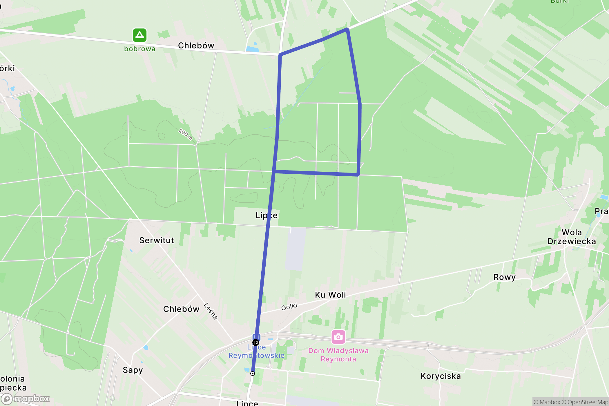 Lipce Reymontowskie: mapa trasy - Poland