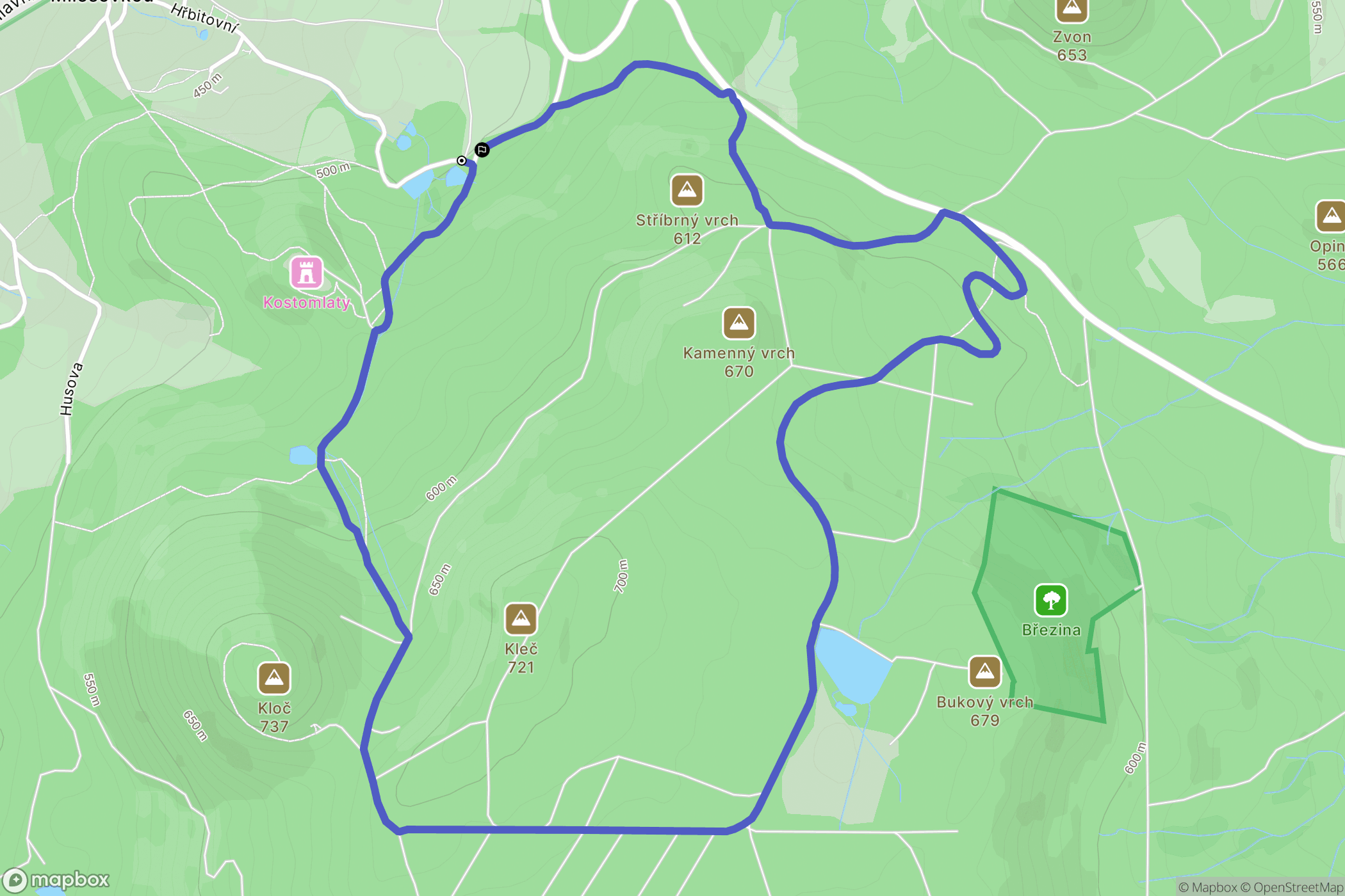 Kostomlaty pod Milešovkou: mapa trasy - Czechia