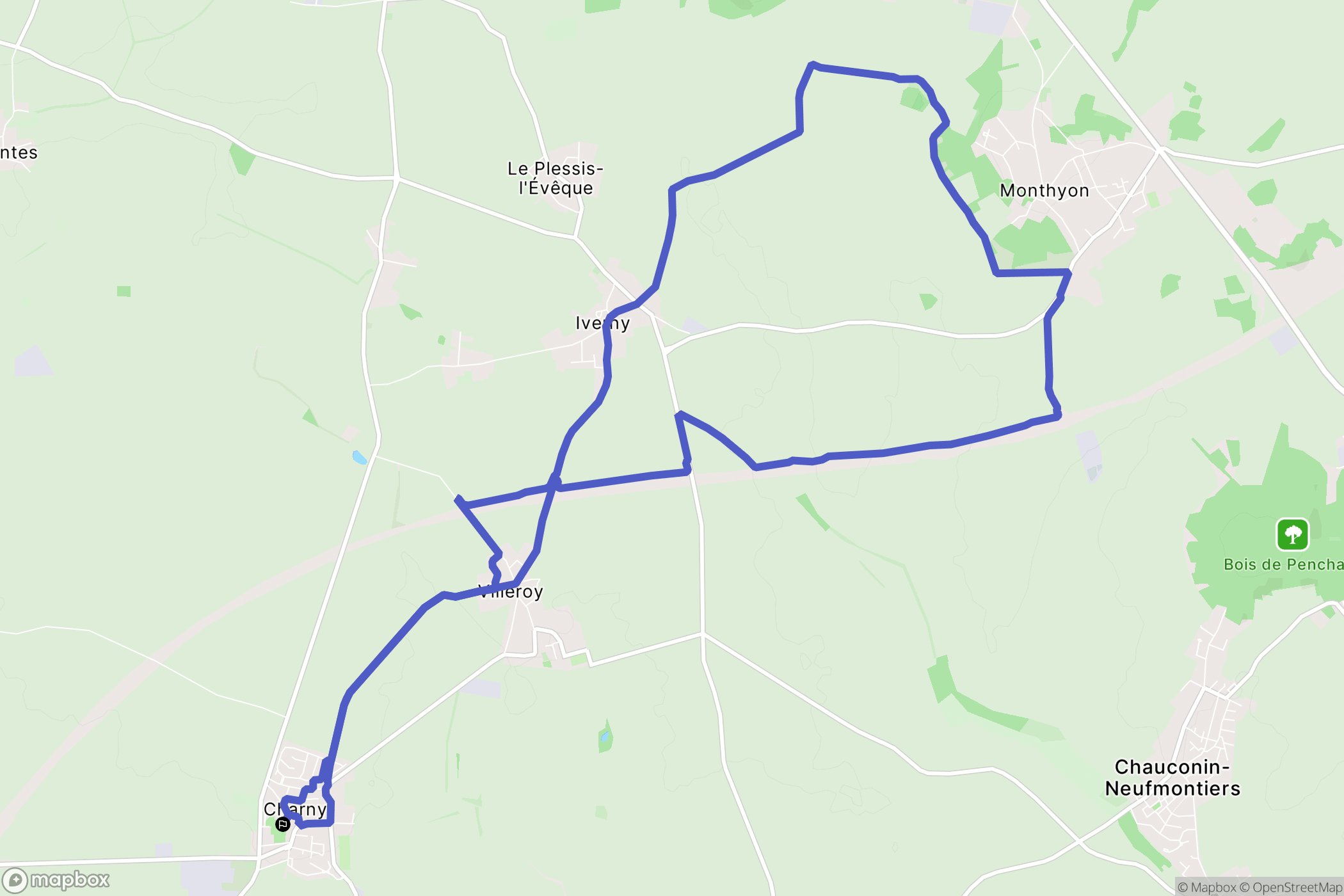 Charny : carte du parcours de randonnée - France