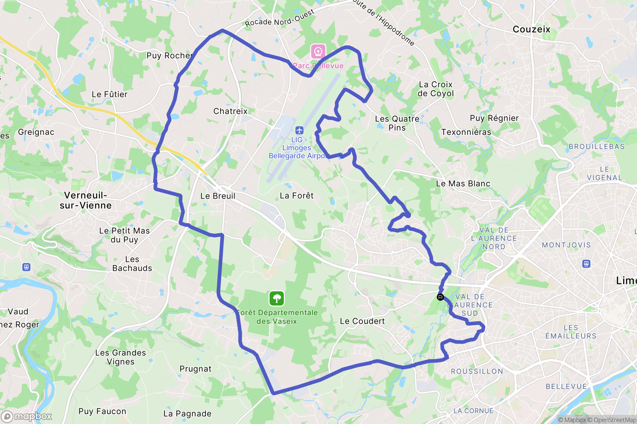 Limoges : carte du parcours de randonnée - France