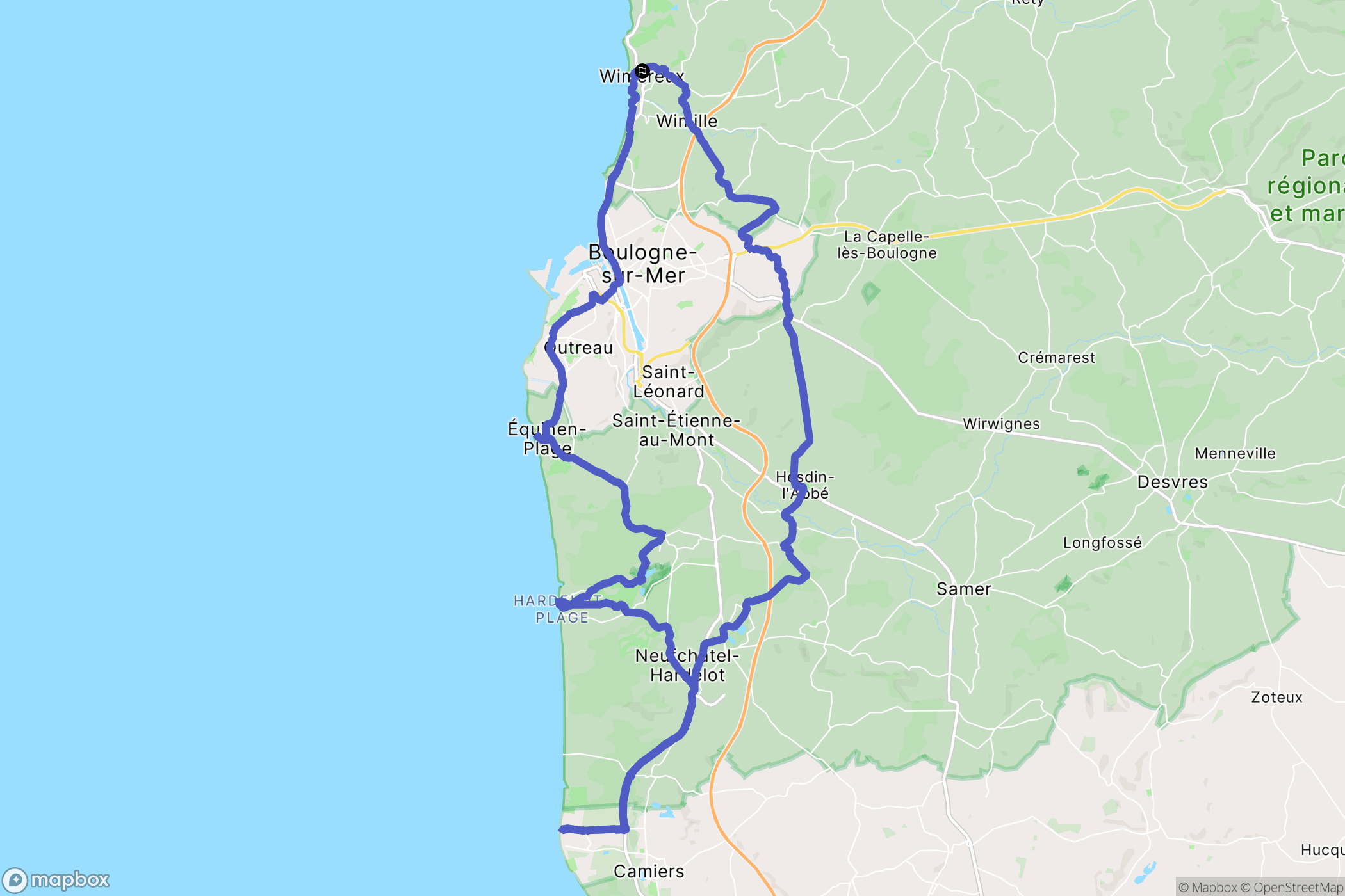 Wimereux : carte du parcours de randonnée - France