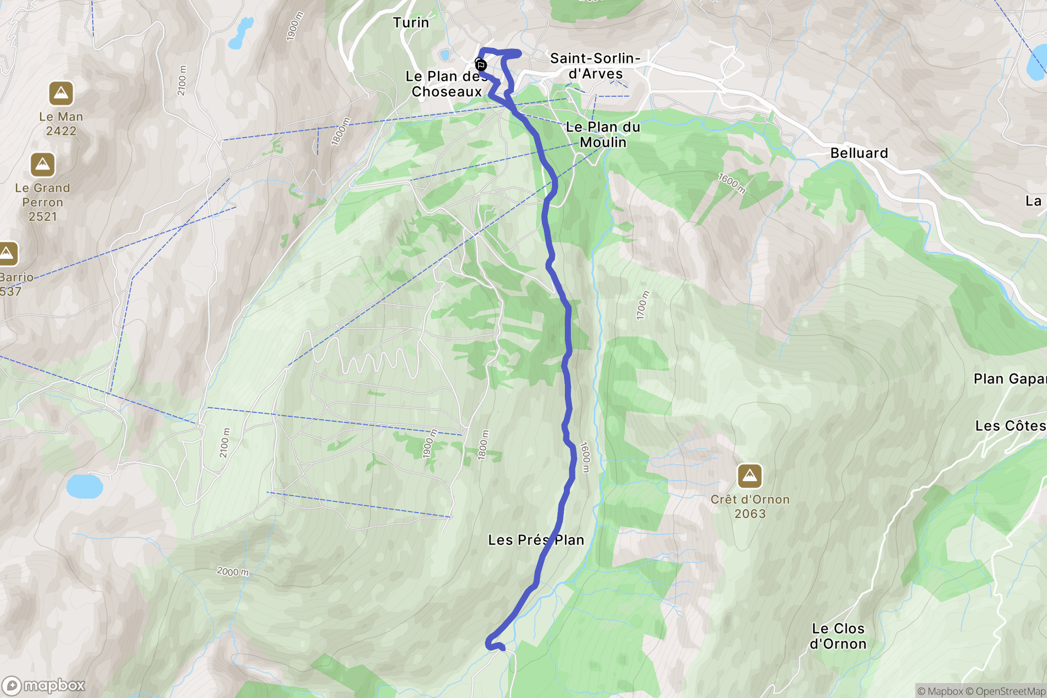 Saint-Sorlin-d'Arves : carte du parcours de randonnée - France