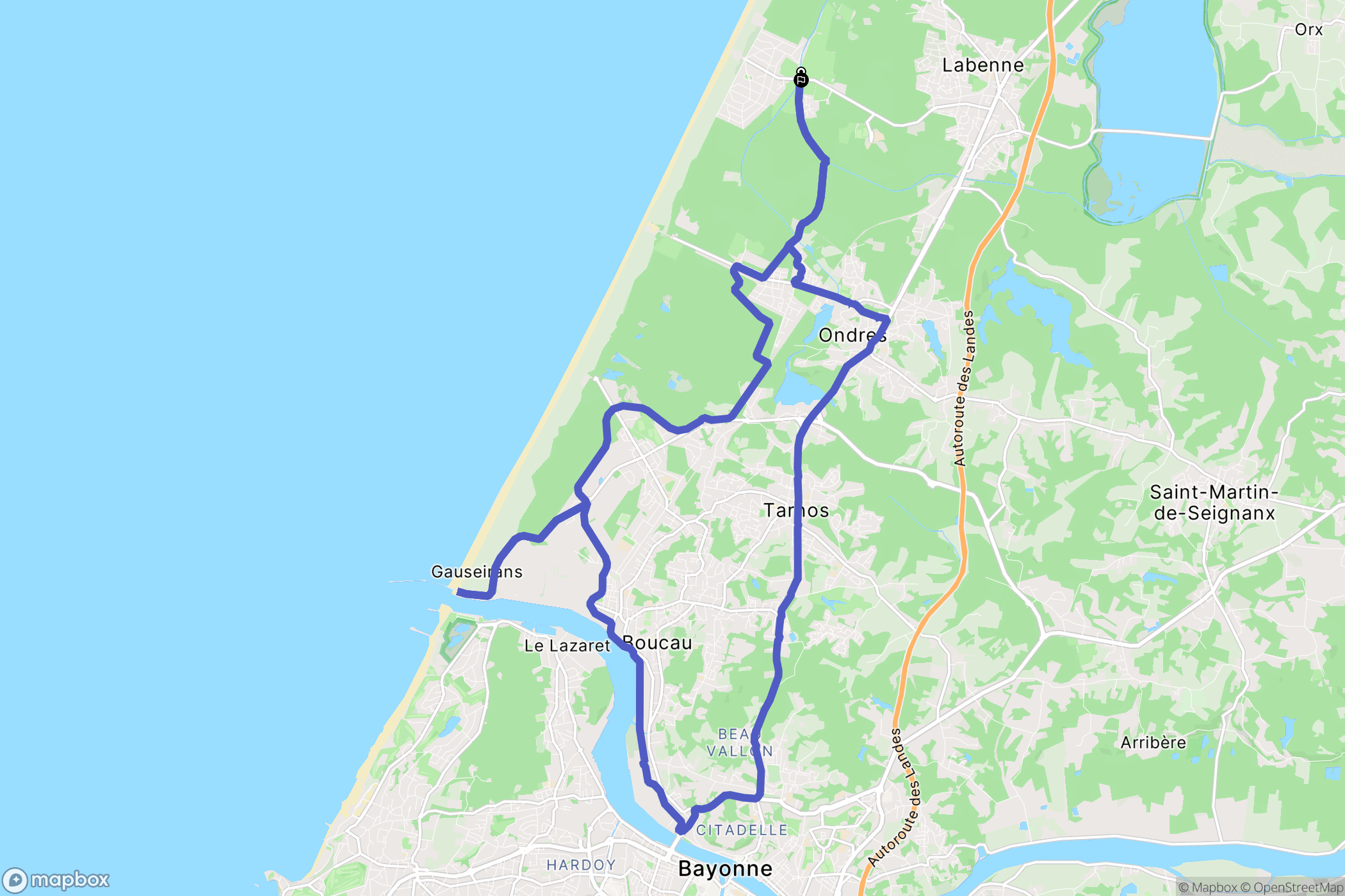 Labenne : carte du parcours de randonnée - France