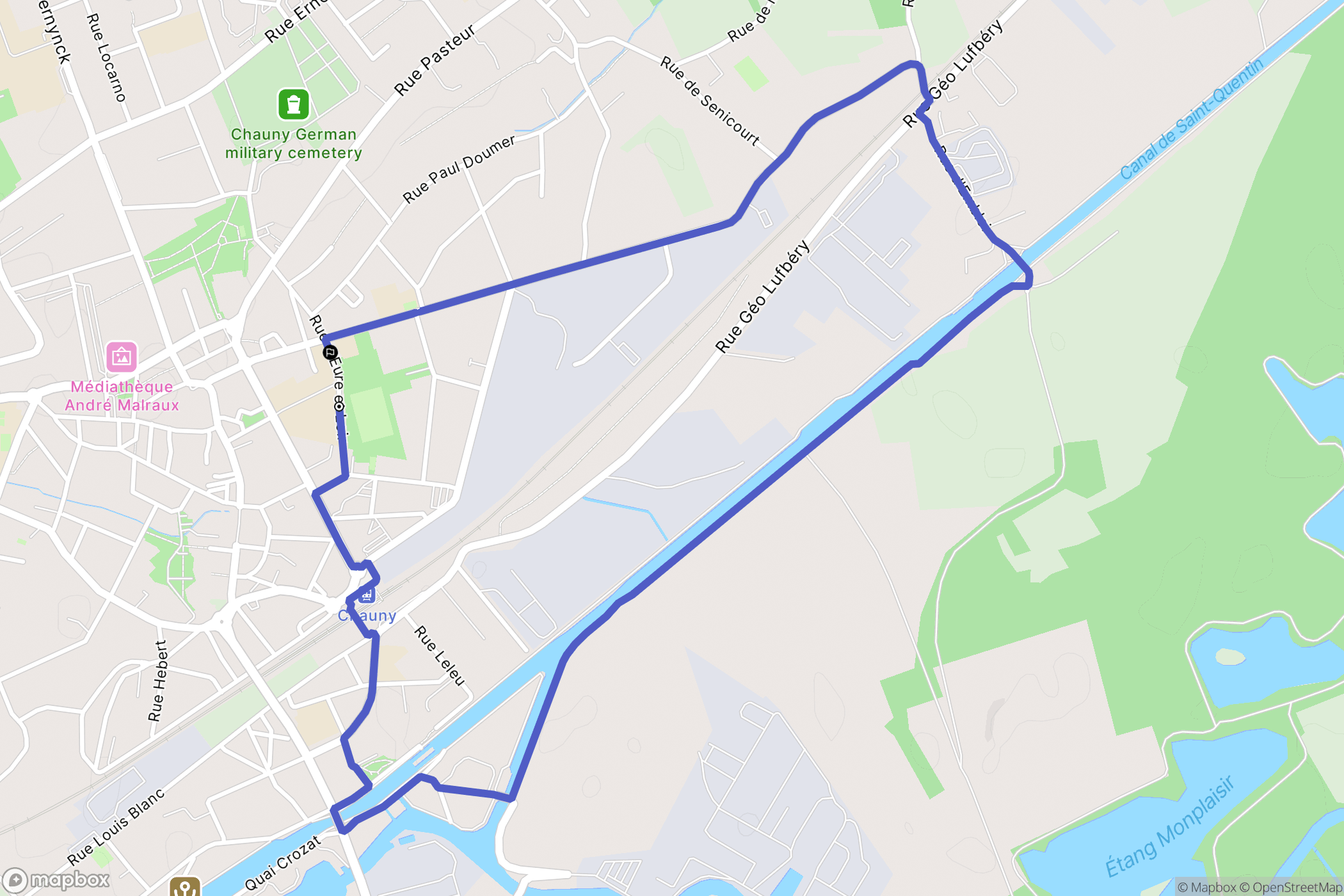 Chauny : carte du parcours de randonnée - France
