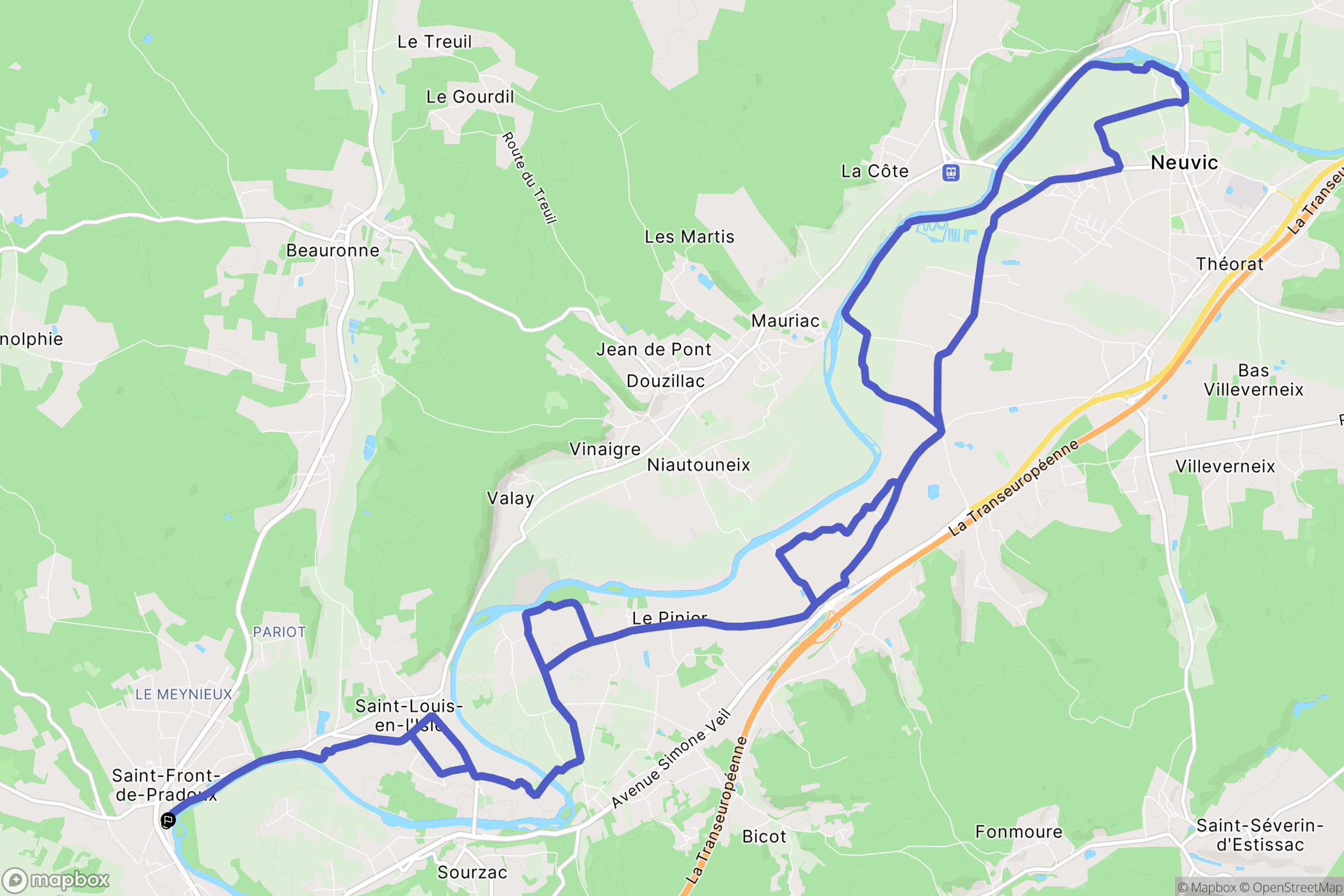 Saint-Front-de-Pradoux : carte du parcours de randonnée - France