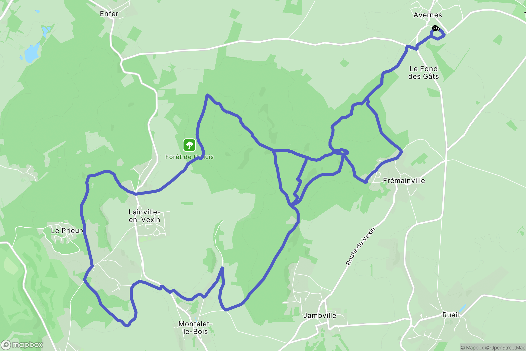 Avernes : carte du parcours de randonnée - France
