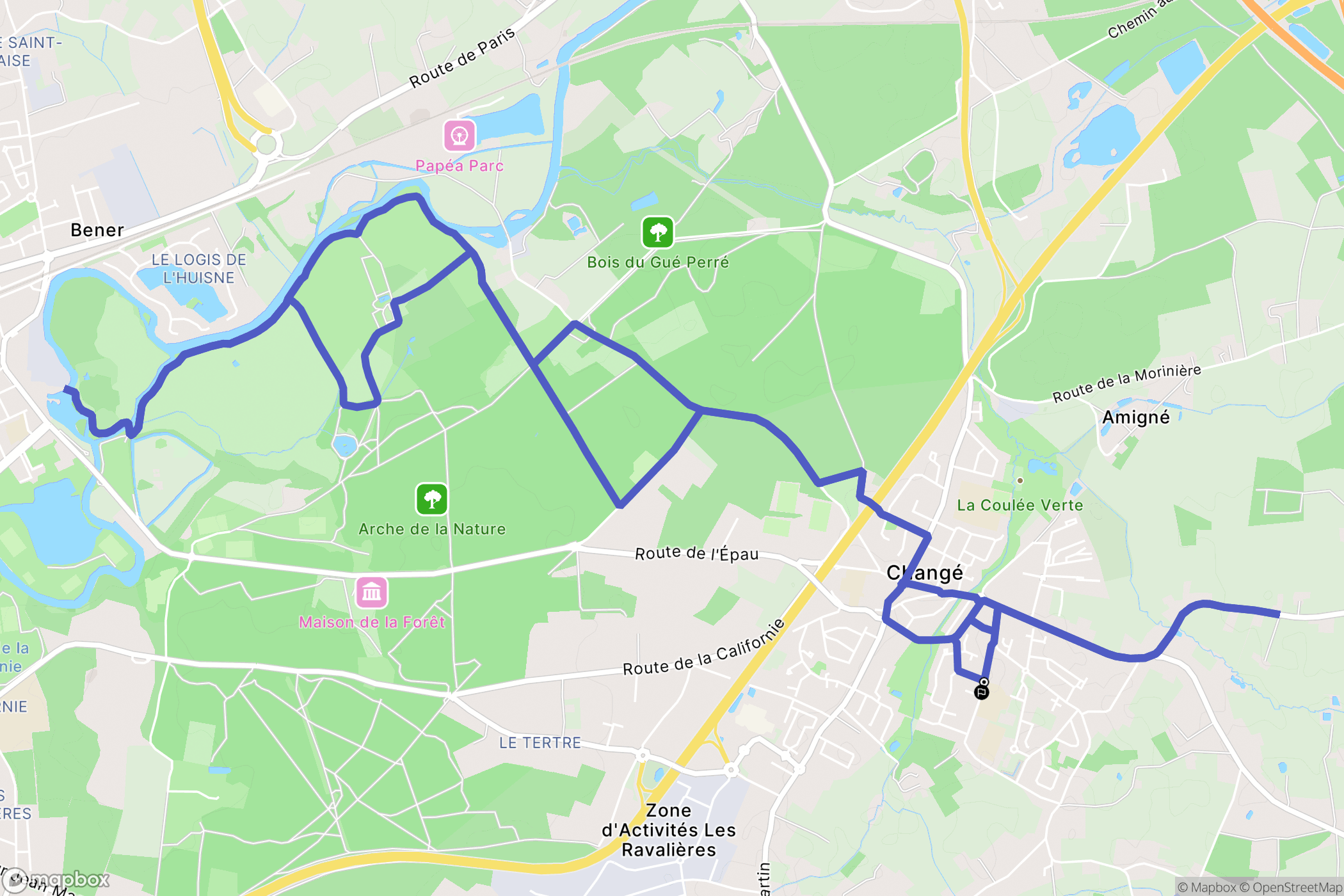 Changé : carte du parcours de randonnée - France