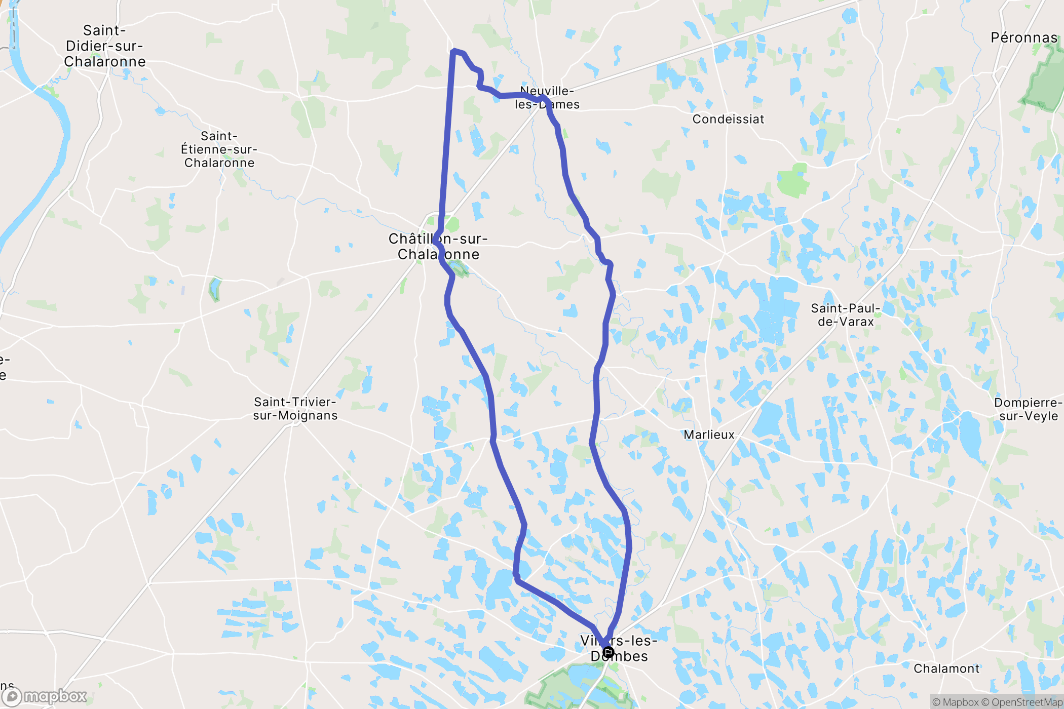 Villars-les-Dombes : carte du parcours de randonnée - France