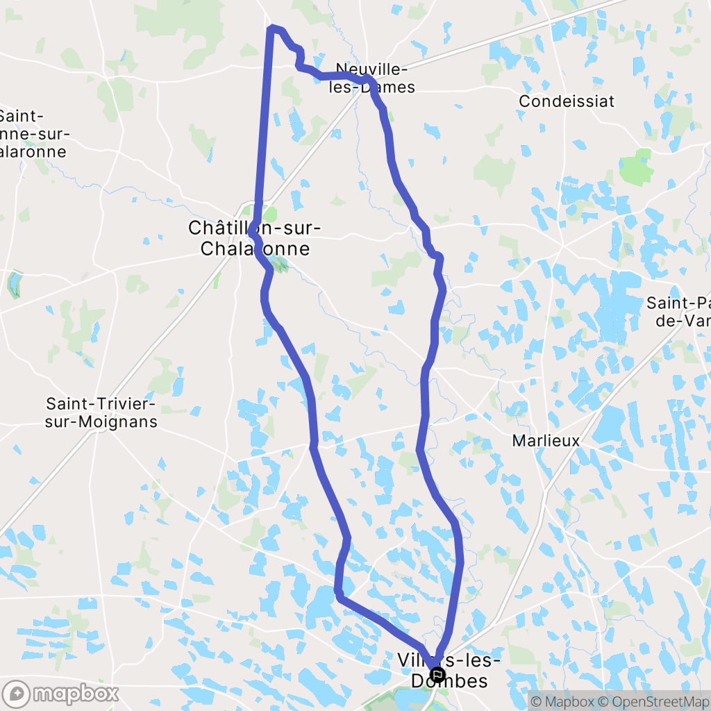 Villars-les-Dombes : carte du parcours de randonnée - France