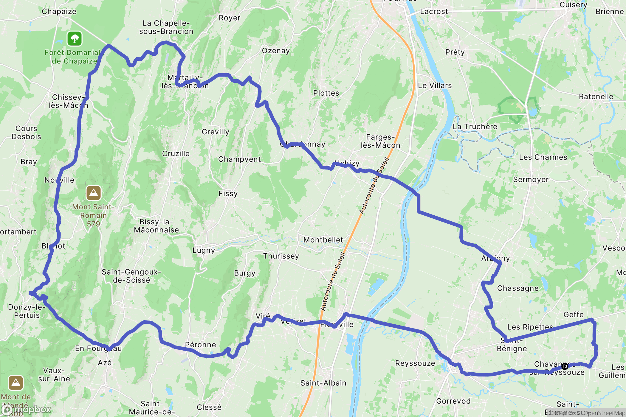 Chavannes-sur-Reyssouze : carte du parcours de randonnée - France