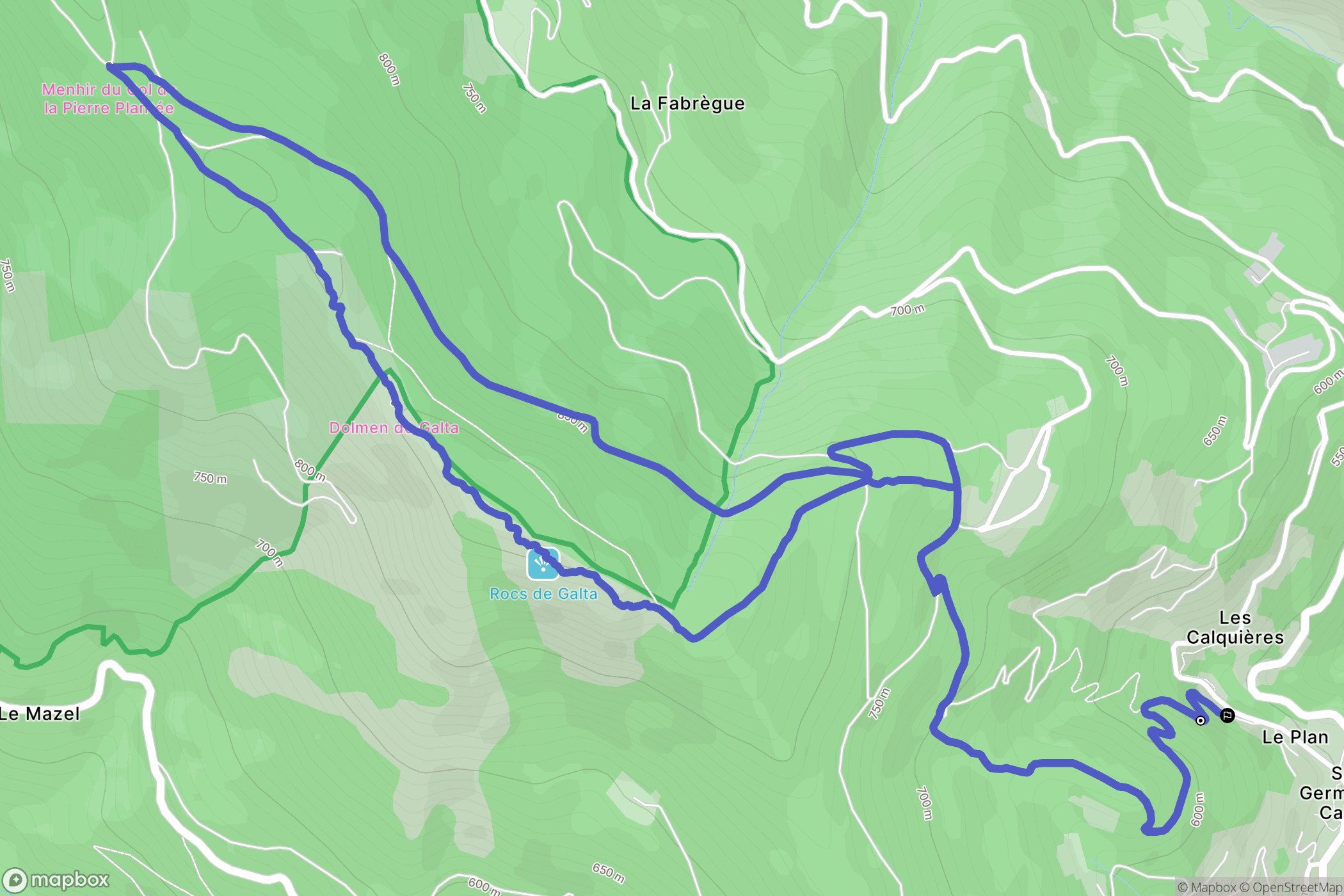 Saint-Germain-de-Calberte : carte du parcours de randonnée - France