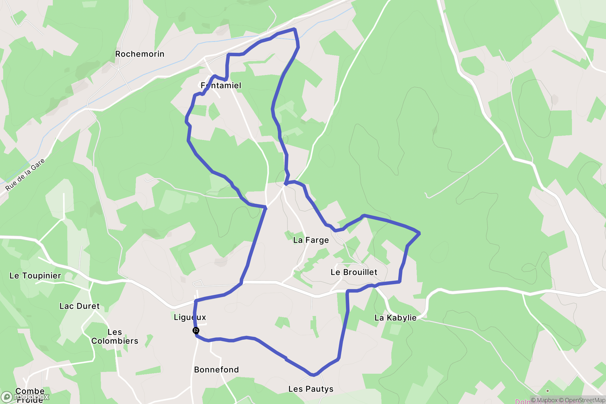Sorges et Ligueux en Périgord : carte du parcours de randonnée - France