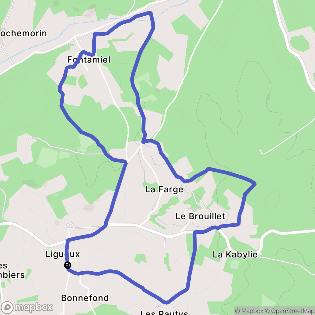 Sorges et Ligueux en Périgord : carte du parcours de randonnée - France