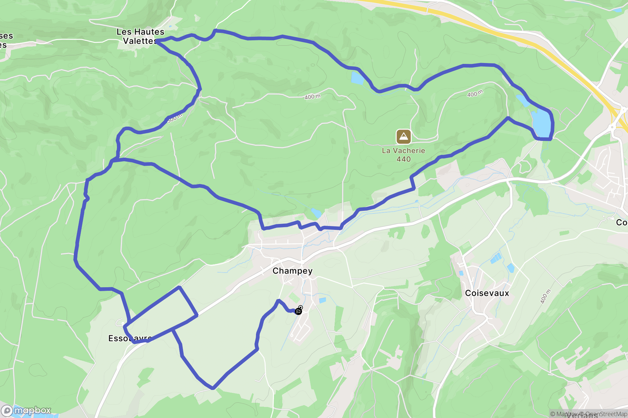 Champey : carte du parcours de randonnée - France