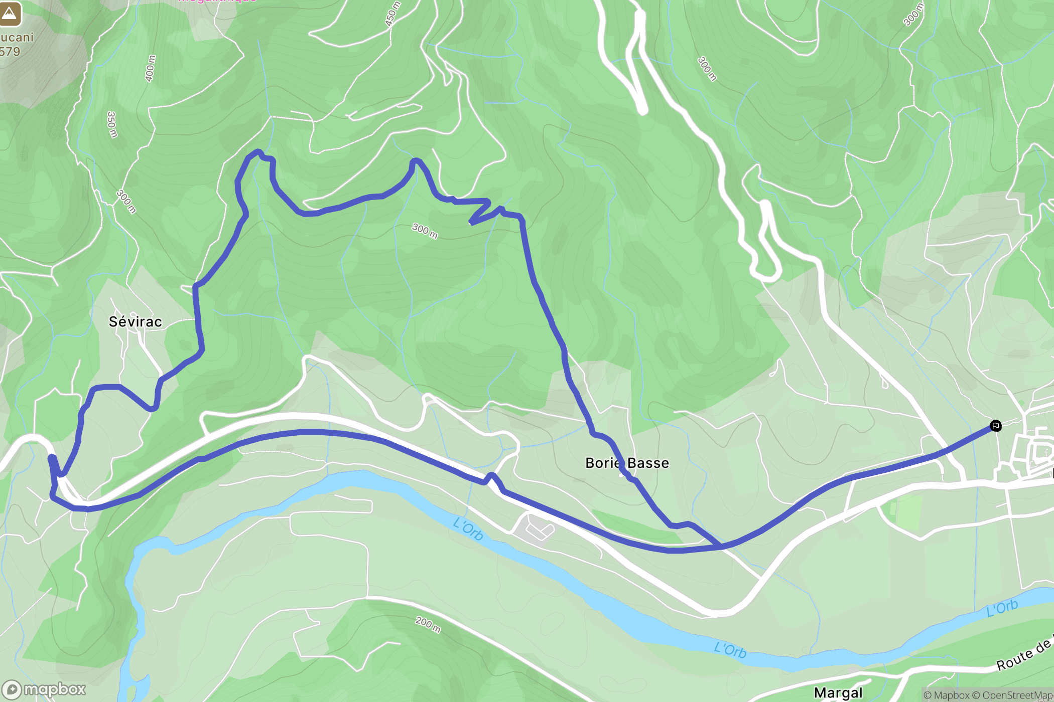 Le Poujol-sur-Orb : carte du parcours de randonnée - France