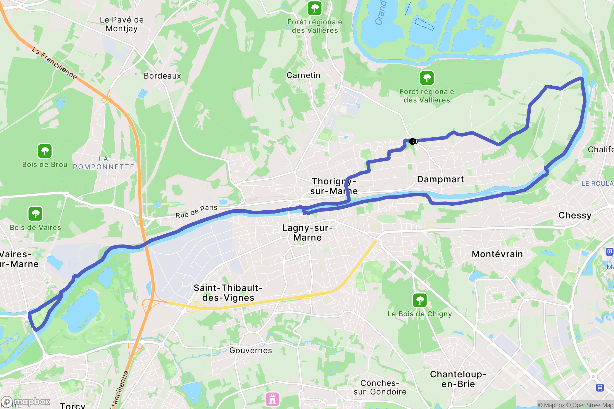Thorigny-sur-Marne : carte du parcours de randonnée - France