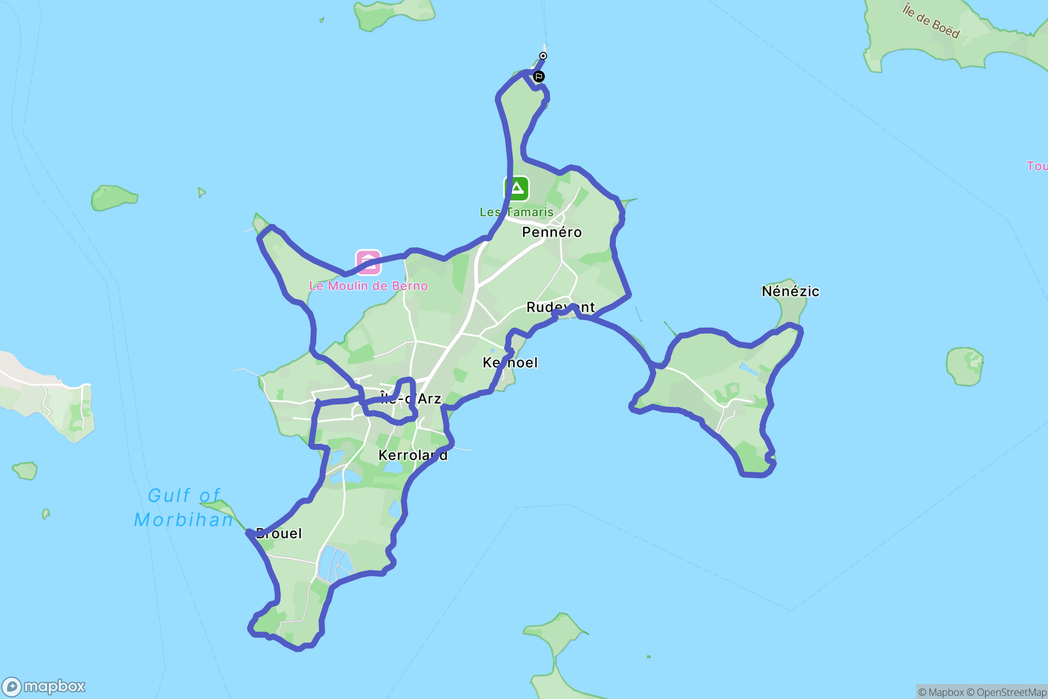 Île-d'Arz : carte du parcours de randonnée - France