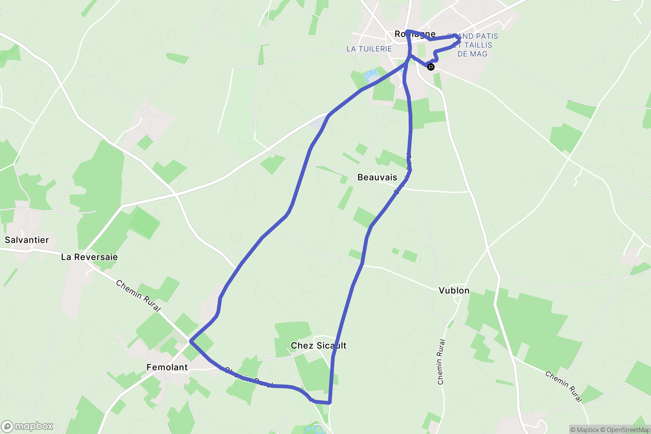 Romagne : carte du parcours de randonnée - France