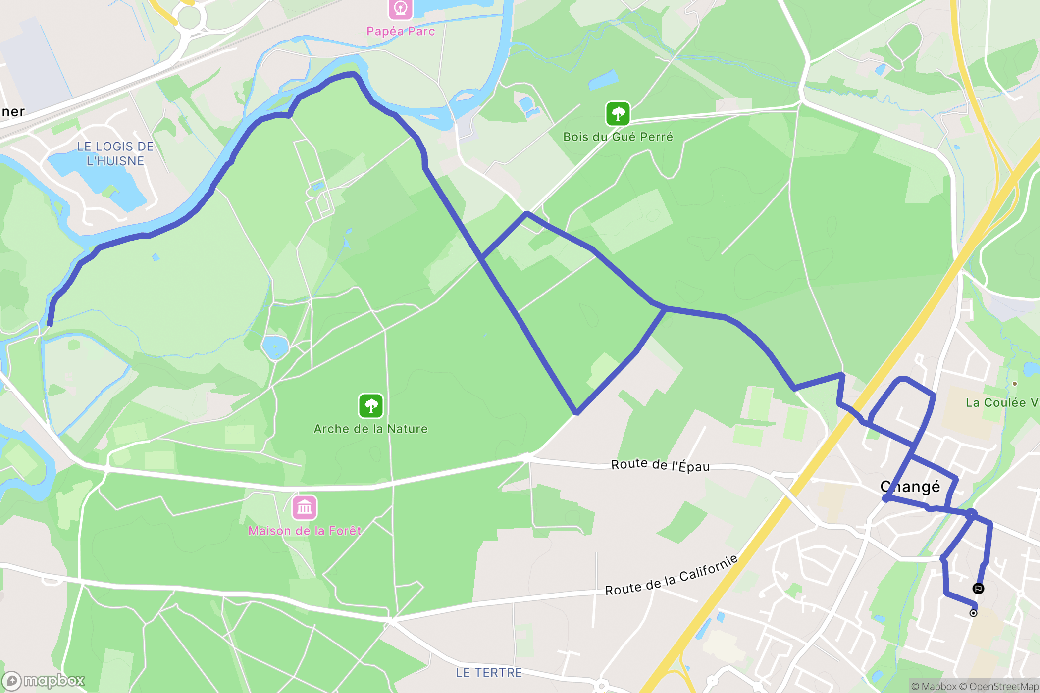 Changé : carte du parcours de randonnée - France