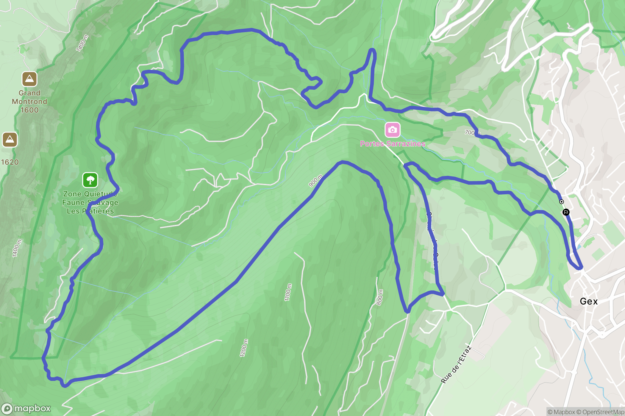 Gex : carte du parcours de randonnée - France