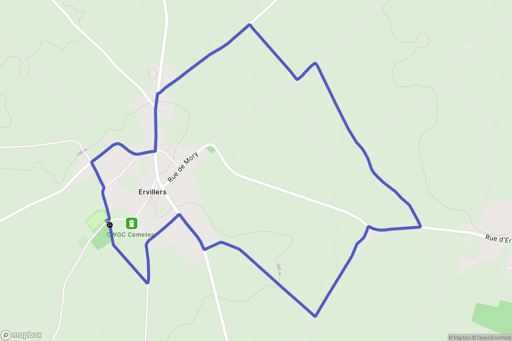 Ervillers : carte du parcours de randonnée - France
