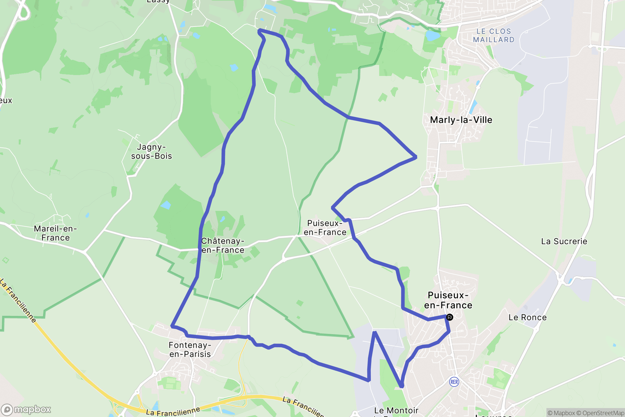 Puiseux-en-France : carte du parcours de randonnée - France