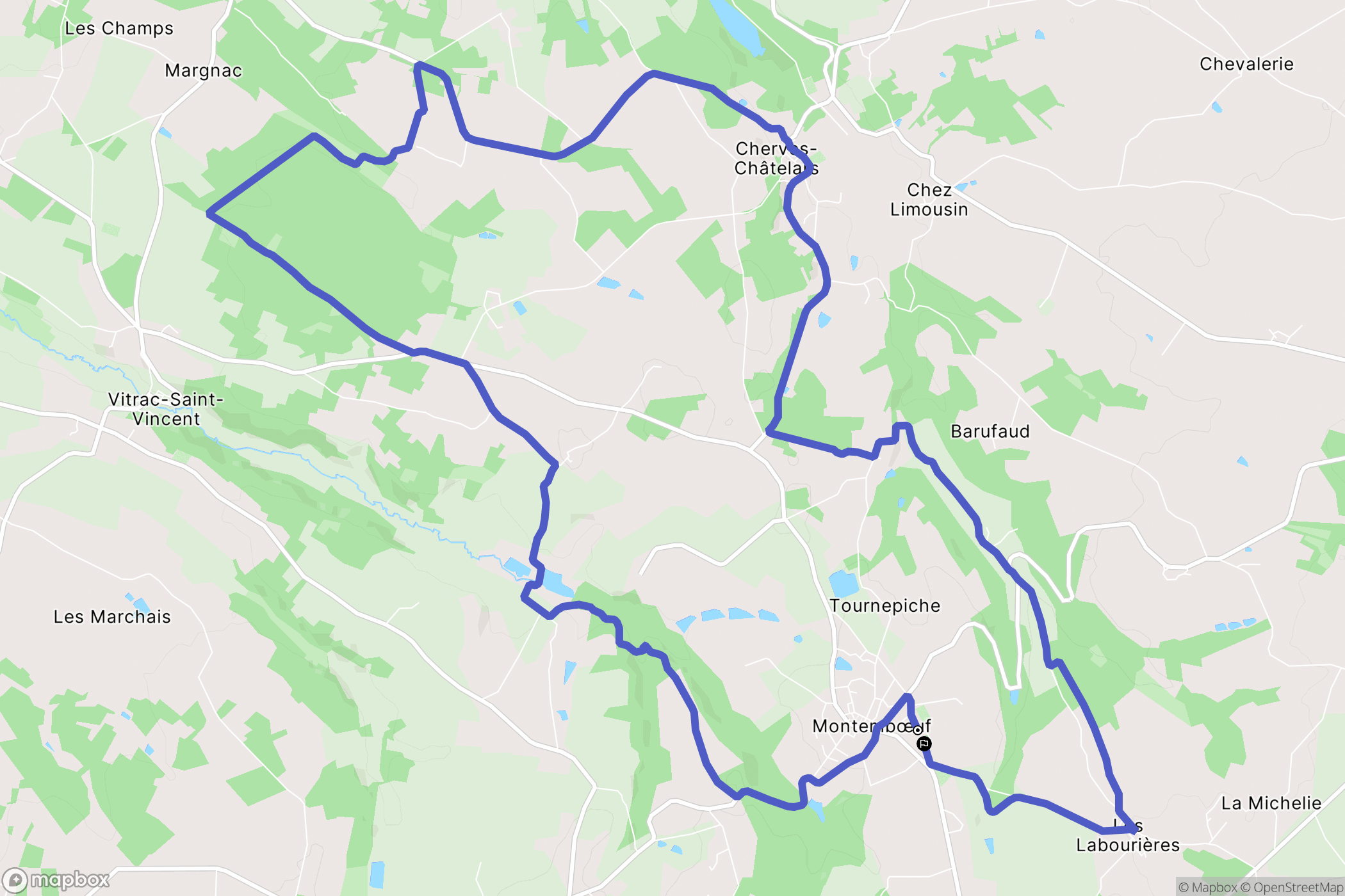 Montembœuf : carte du parcours de randonnée - France