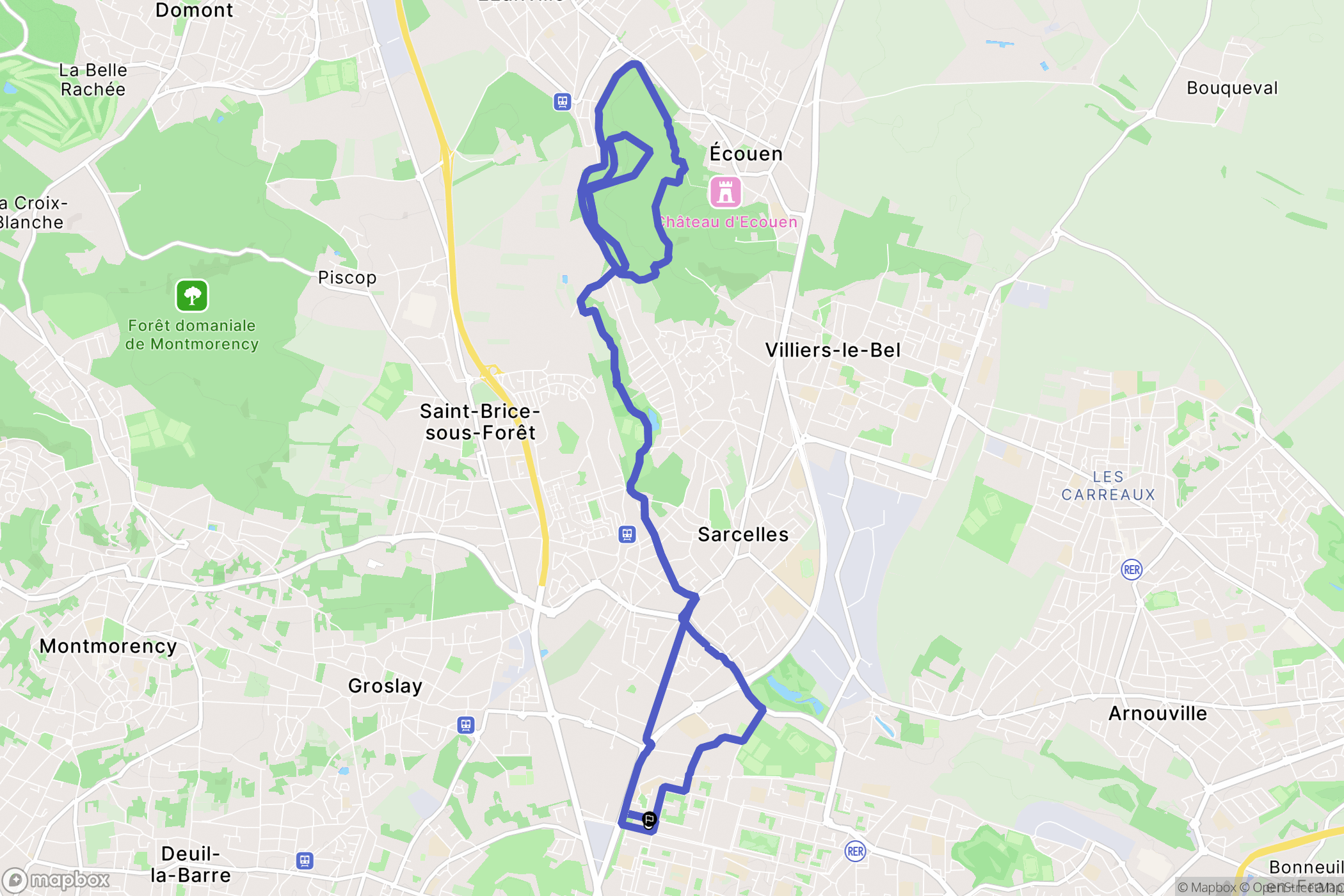 Sarcelles : carte du parcours de randonnée - France