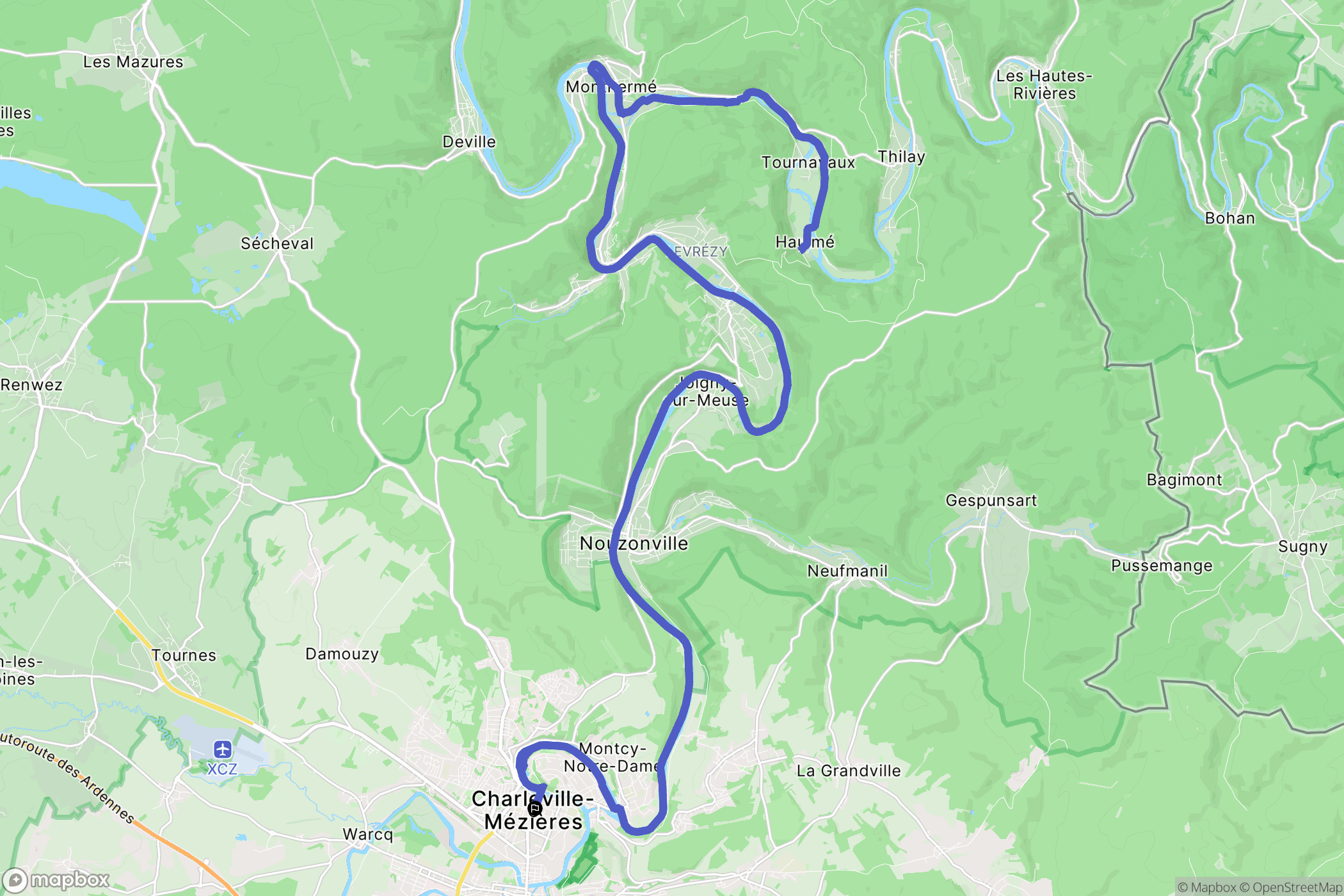 Charleville-Mézières : carte du parcours de randonnée - France