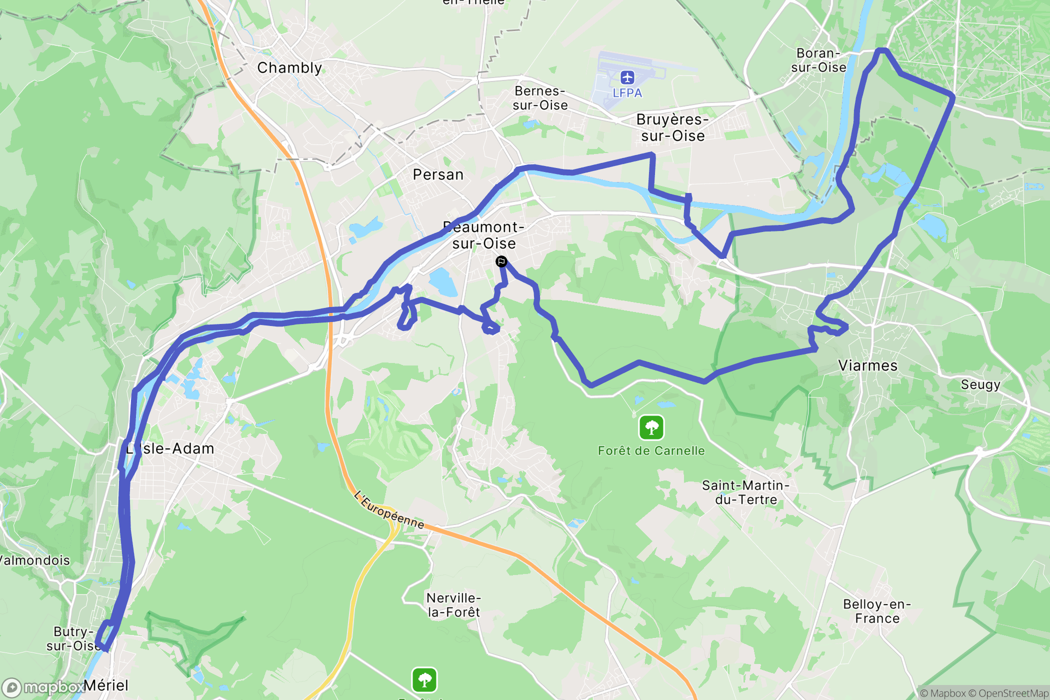 Beaumont-sur-Oise : carte du parcours de randonnée - France