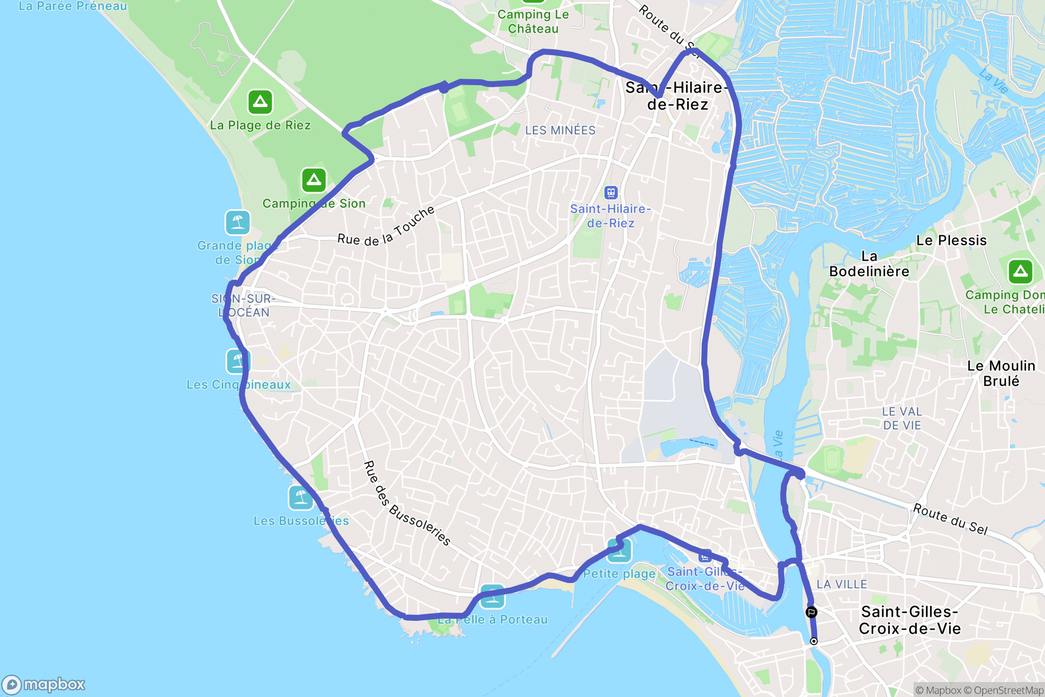 Saint-Gilles-Croix-de-Vie : carte du parcours de randonnée - France