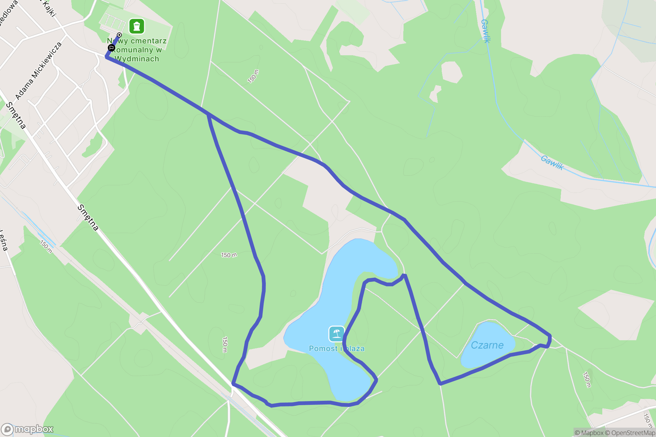 Wydminy: mapa trasy - Poland