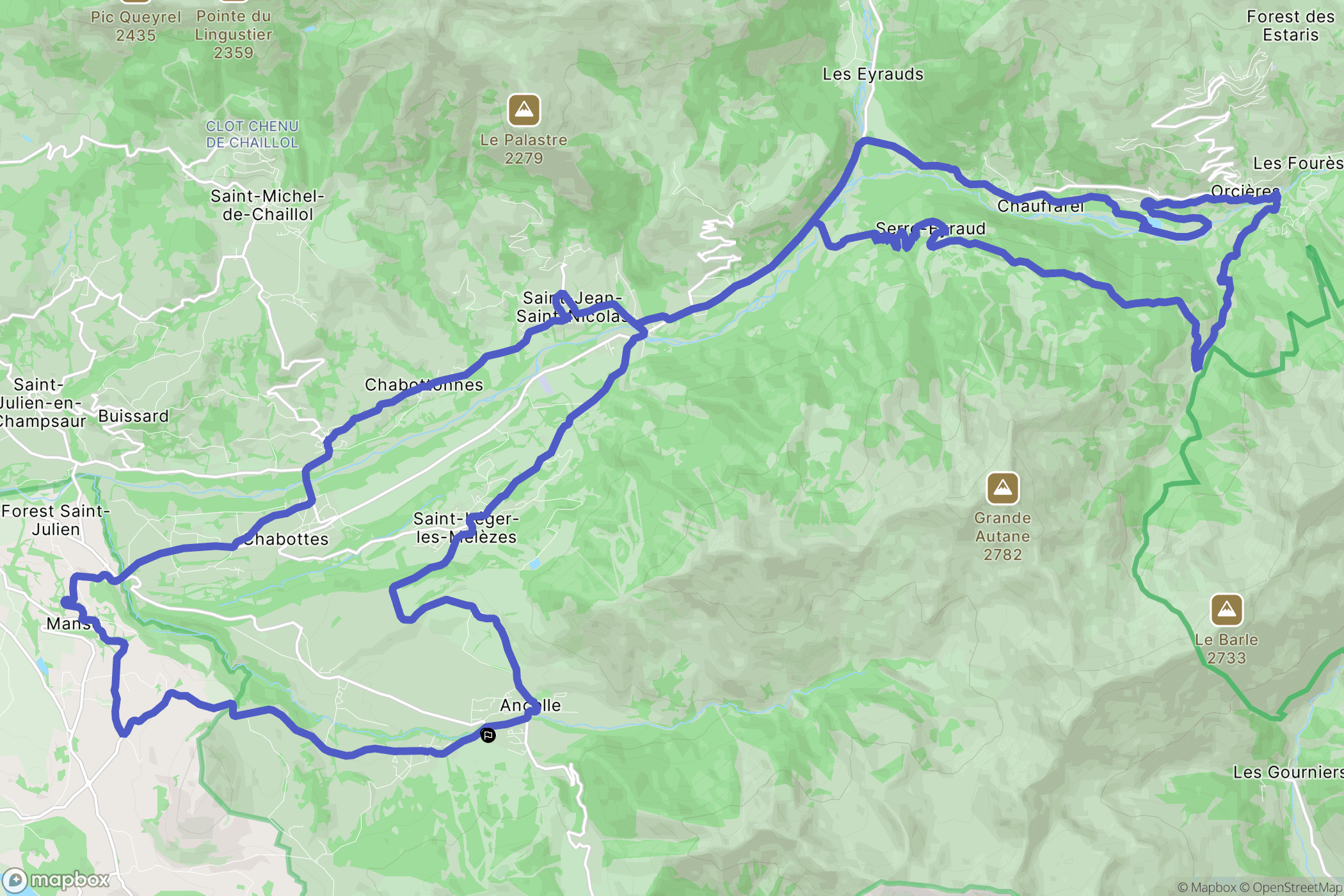 Ancelle : carte du parcours de randonnée - France