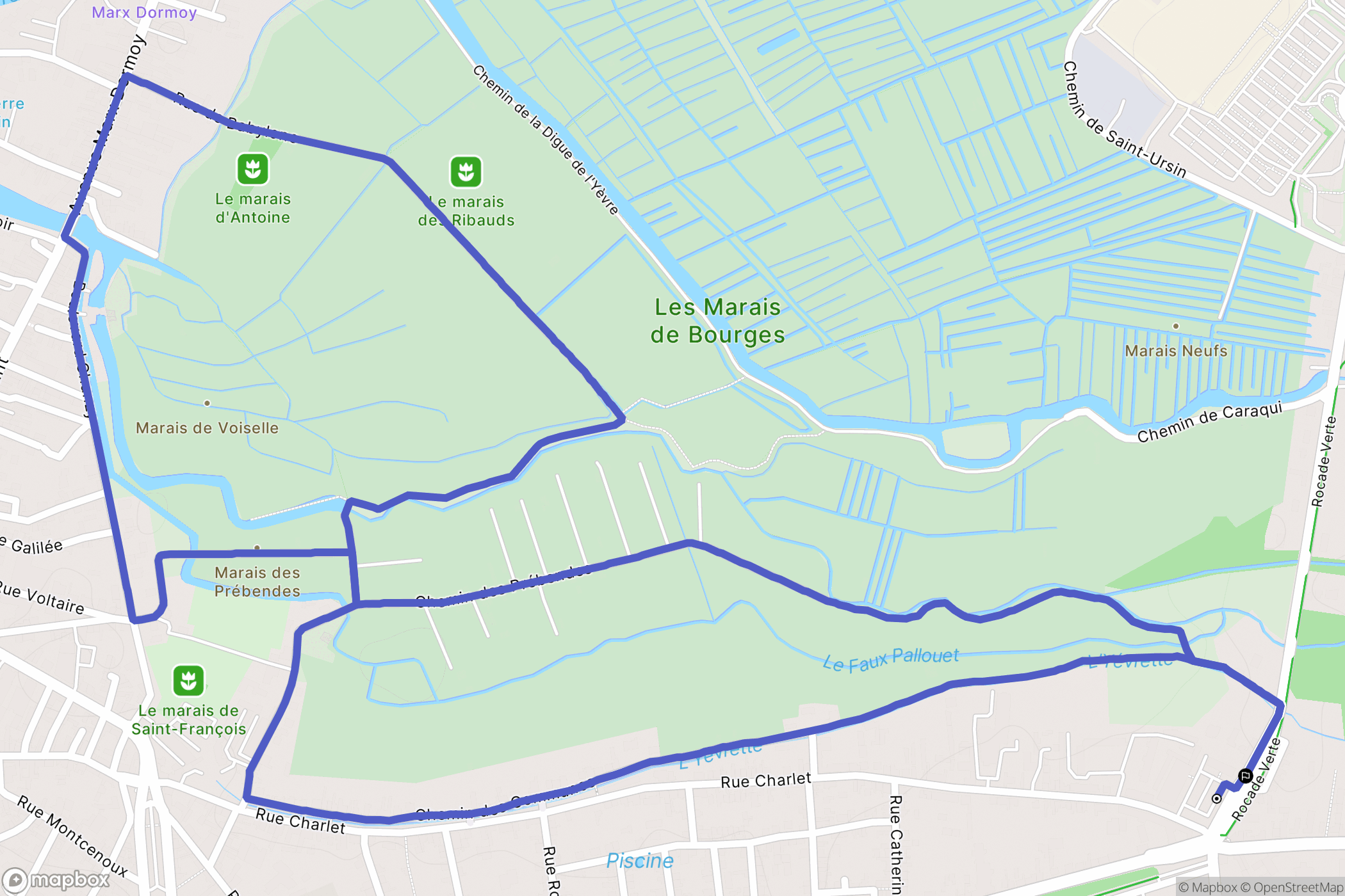 Bourges : carte du parcours de randonnée - France