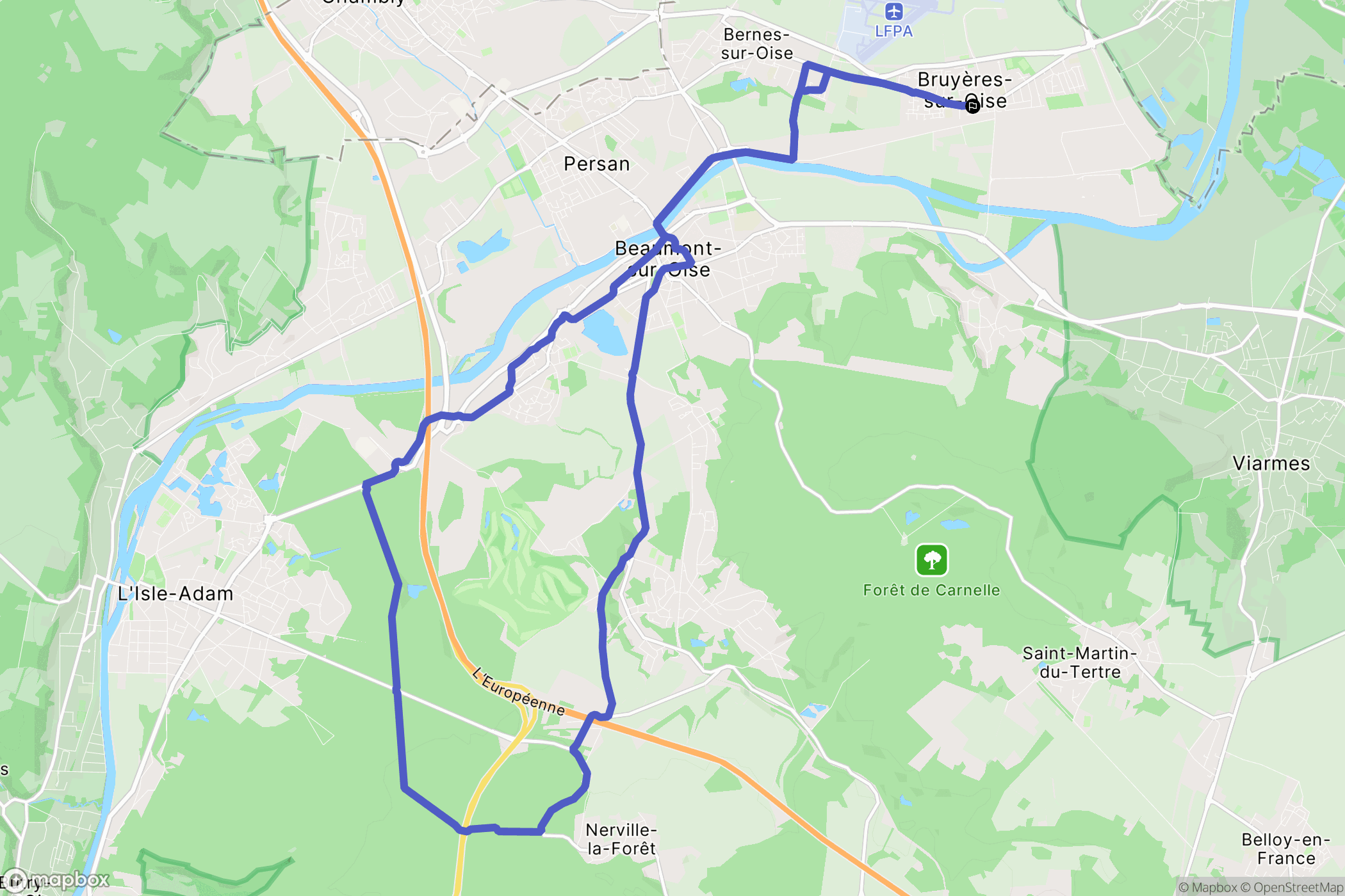 Bruyères-sur-Oise : carte du parcours de randonnée - France