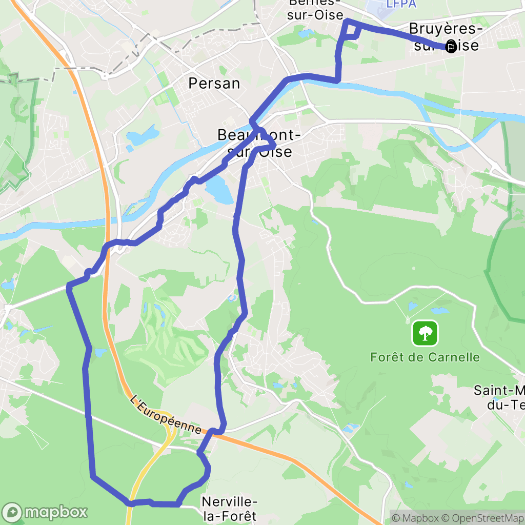 Bruyères-sur-Oise : carte du parcours de randonnée - France