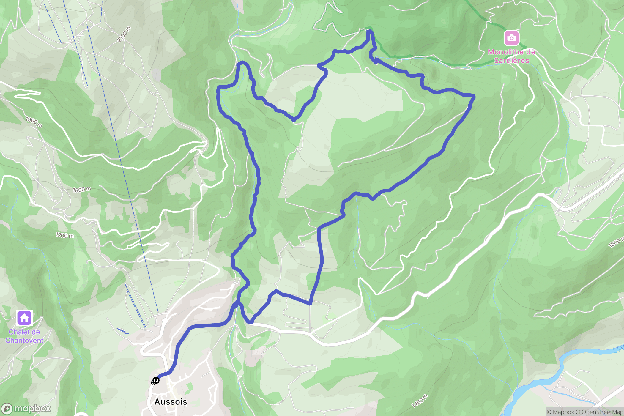 Aussois : carte du parcours de randonnée - France