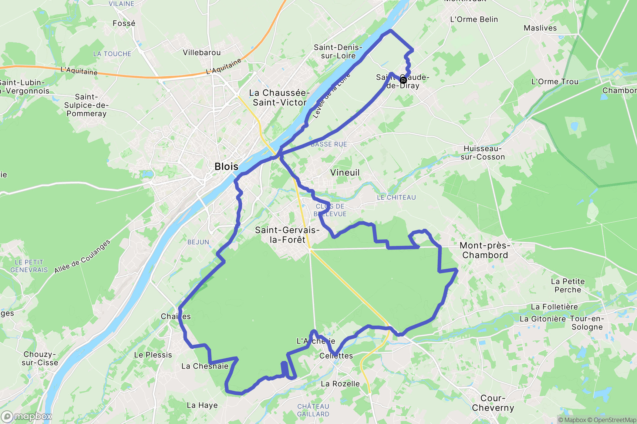 Saint-Claude-de-Diray : carte du parcours de randonnée - France