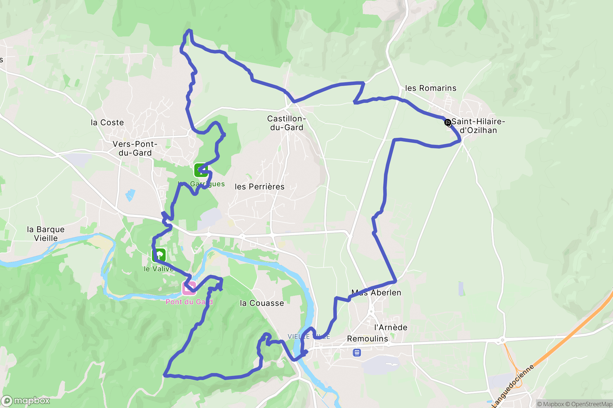 Saint-Hilaire-d'Ozilhan : carte du parcours de randonnée - France