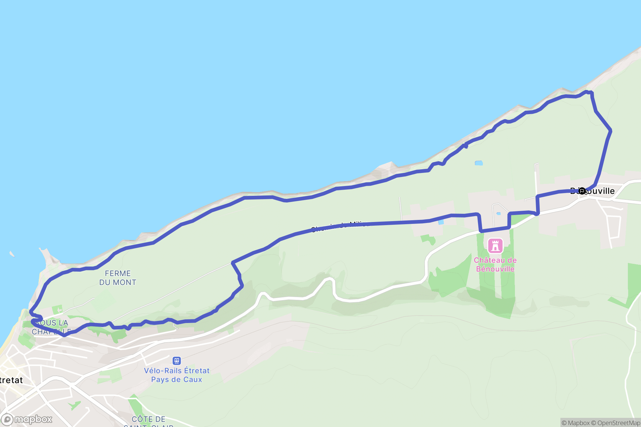 Bénouville : carte du parcours de randonnée - France